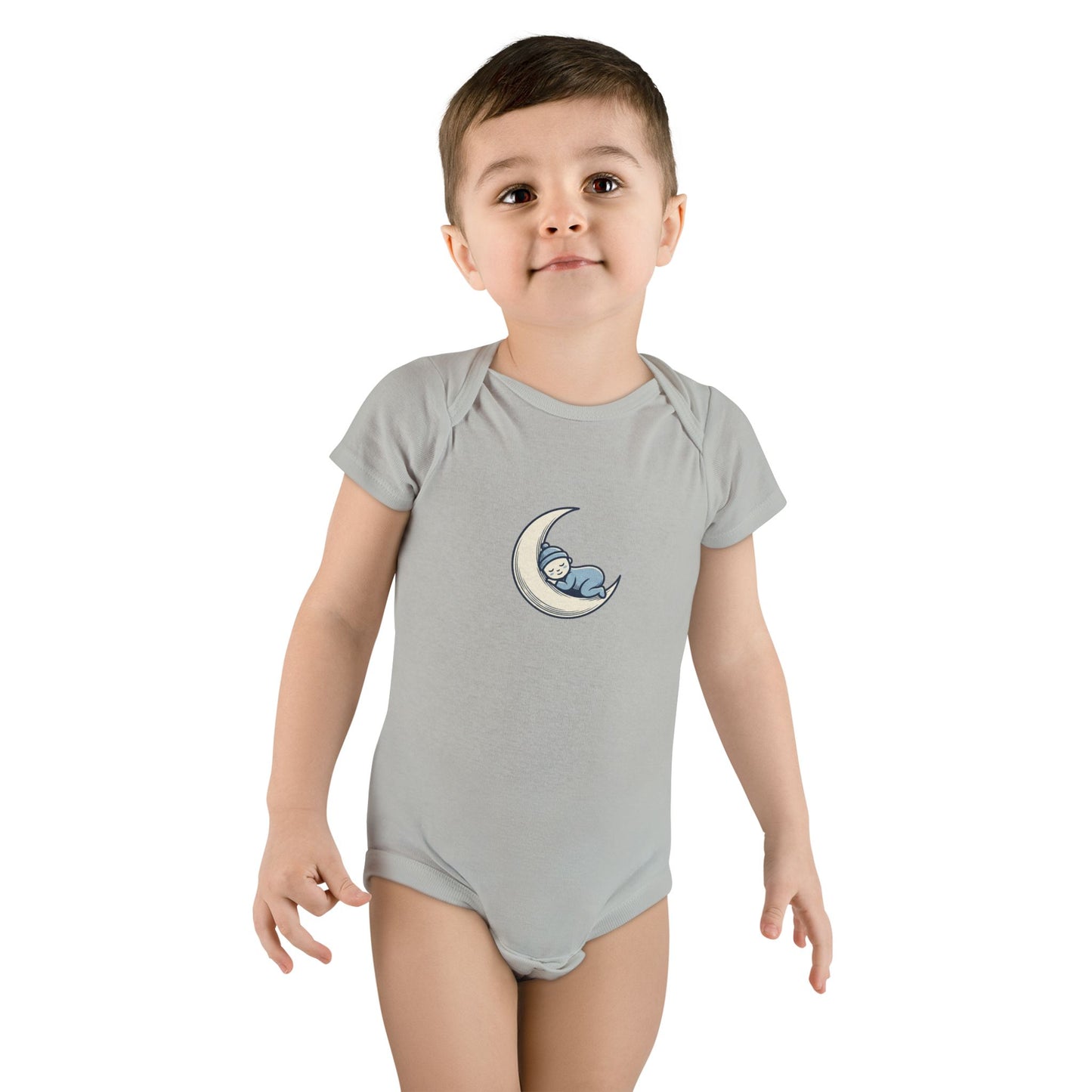 Baby Onesie - 'Little Dreamer' Moon & Sleeping Baby Short Sleeve Bodysuit