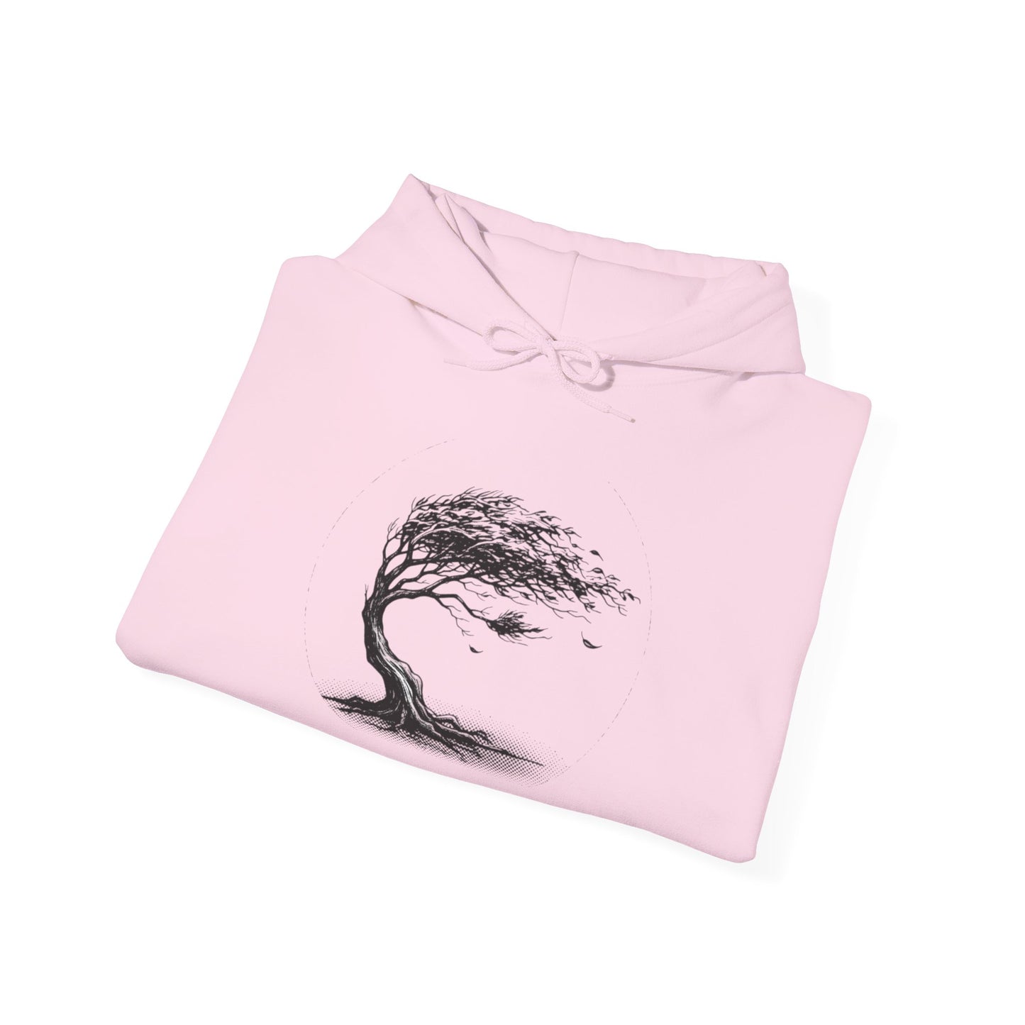 Windswept Tree Hoodie – Minimal Black Ink Nature Pullover
