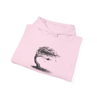 Windswept Tree Hoodie – Minimal Black Ink Nature Pullover