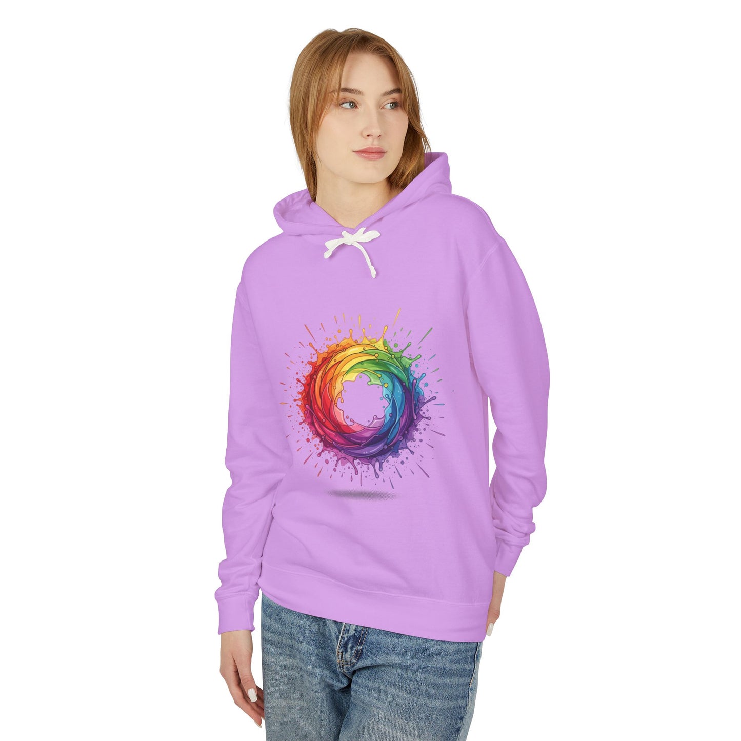 Rainbow Splash Circle Hoodie — Colorful Abstract Pride Pullover