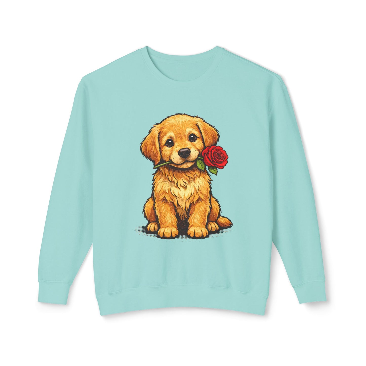 Golden Retriever Puppy Sweatshirt - Cute Puppy with Rose Crewneck