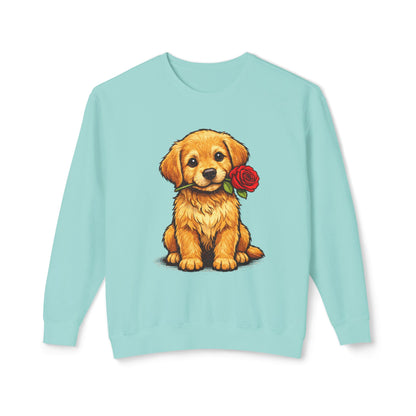 Golden Retriever Puppy Sweatshirt - Cute Puppy with Rose Crewneck