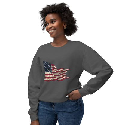 American Flag Crewneck Sweatshirt — Vintage Waving USA Graphic