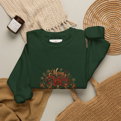 Merry Christmas Reindeer & Christmas Tree Sweatshirt – Festive Holiday Crewneck with Decorative Sleeves