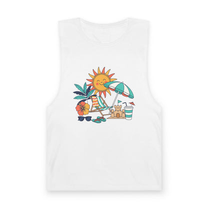 Beach Vibes Tank Top — Sunny Sun, Umbrella & Sandcastle Graphic Summer Tank