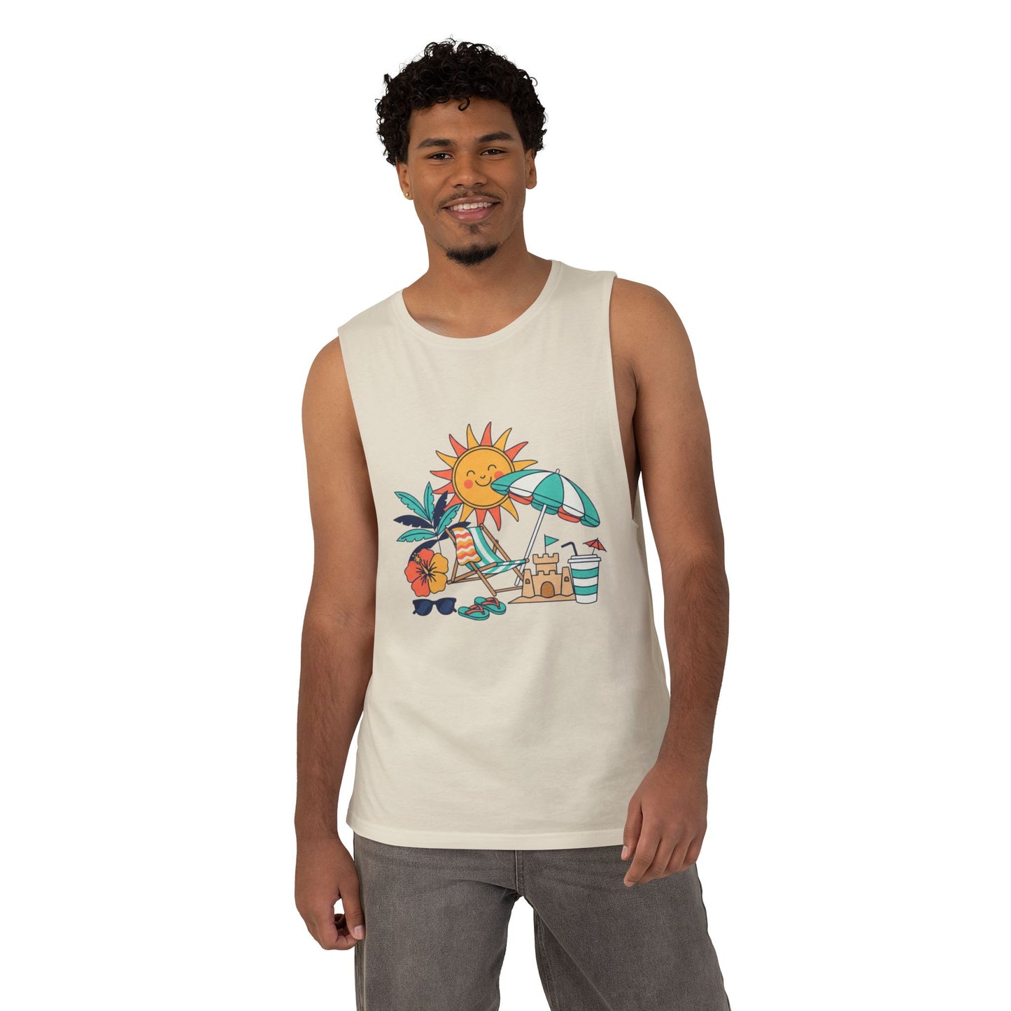 Beach Vibes Tank Top — Sunny Sun, Umbrella & Sandcastle Graphic Summer Tank
