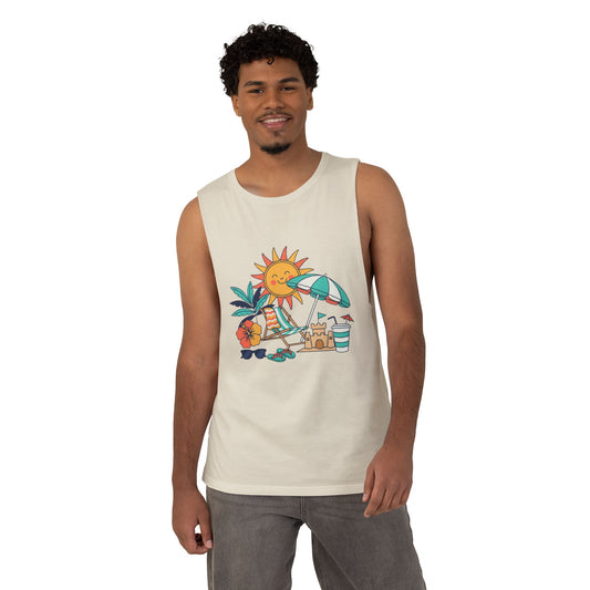 Beach Vibes Tank Top — Sunny Sun, Umbrella & Sandcastle Graphic Summer Tank