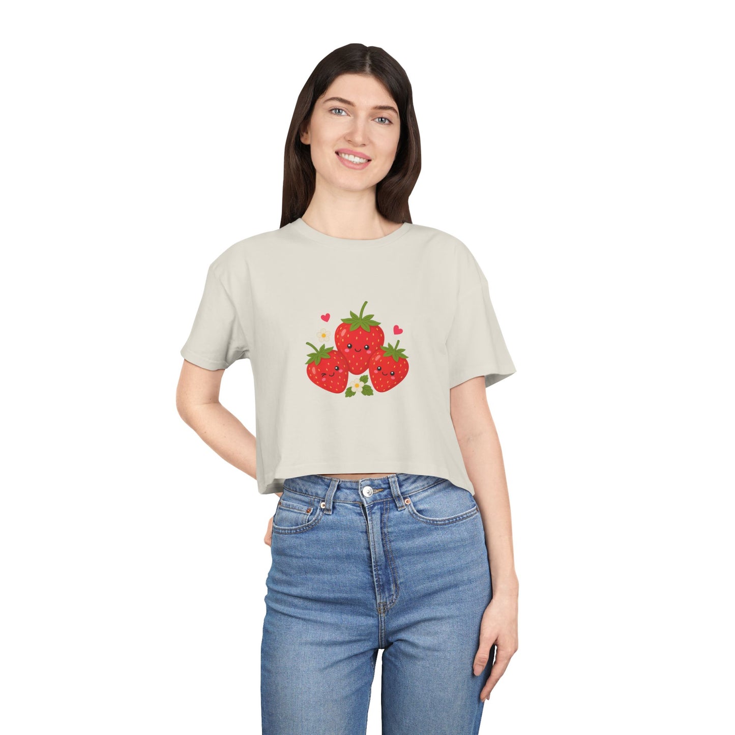 Strawberry Trio Women's Crop Tee — Cute Fruit Graphic Summer Top