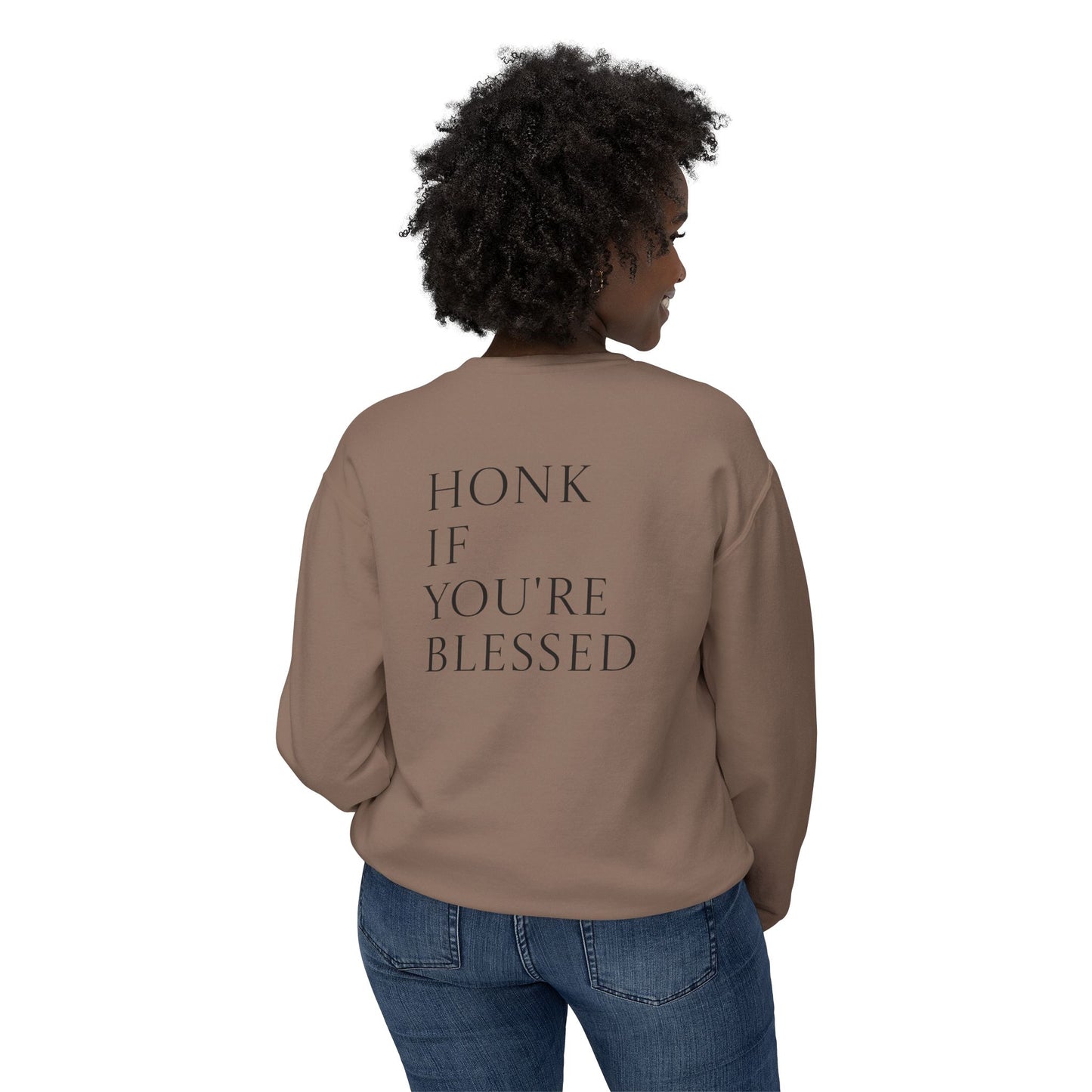 Honk If You're Blessed Crewneck Sweatshirt — Minimal Faith-Inspired Graphic