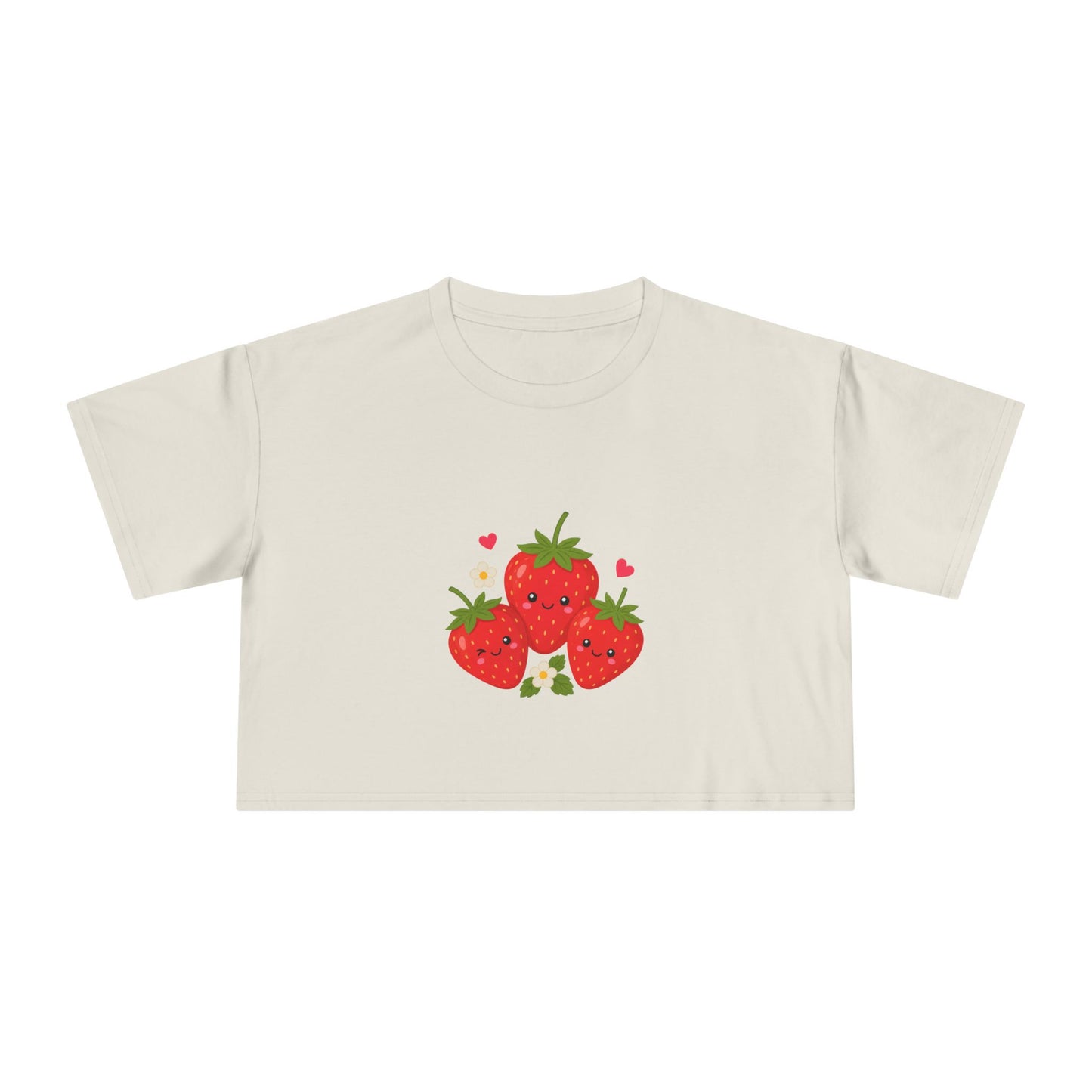 Strawberry Trio Women's Crop Tee — Cute Fruit Graphic Summer Top