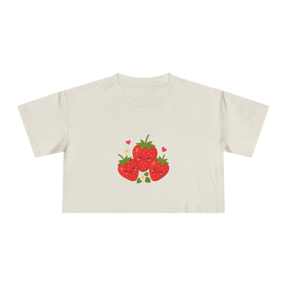 Strawberry Trio Women's Crop Tee — Cute Fruit Graphic Summer Top