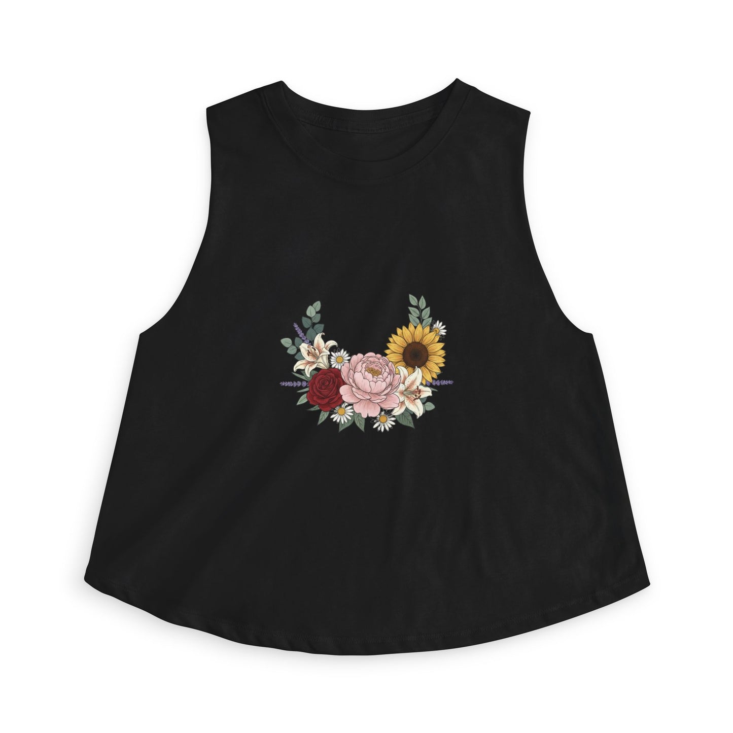 Floral Bouquet Crop Top — Sunflower & Rose Women's Tank