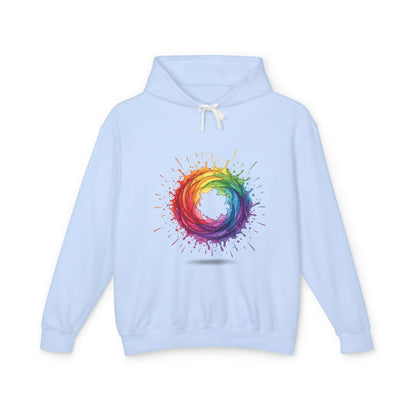 Rainbow Splash Circle Hoodie — Colorful Abstract Pride Pullover