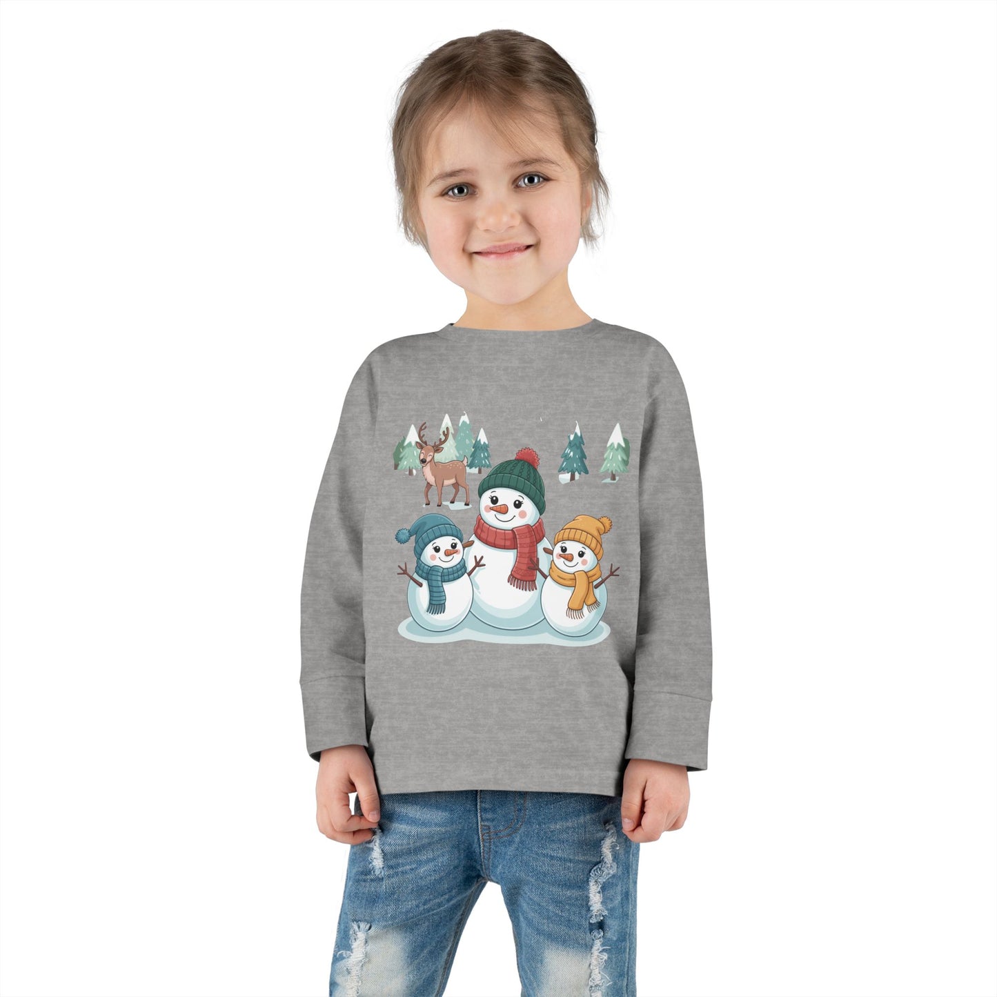 Toddler Long Sleeve Tee — Cute Snowman Family "Let It" Winter Holiday Shirt
