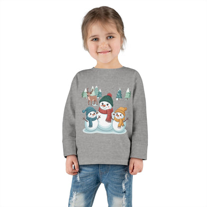 Toddler Long Sleeve Tee — Cute Snowman Family "Let It" Winter Holiday Shirt