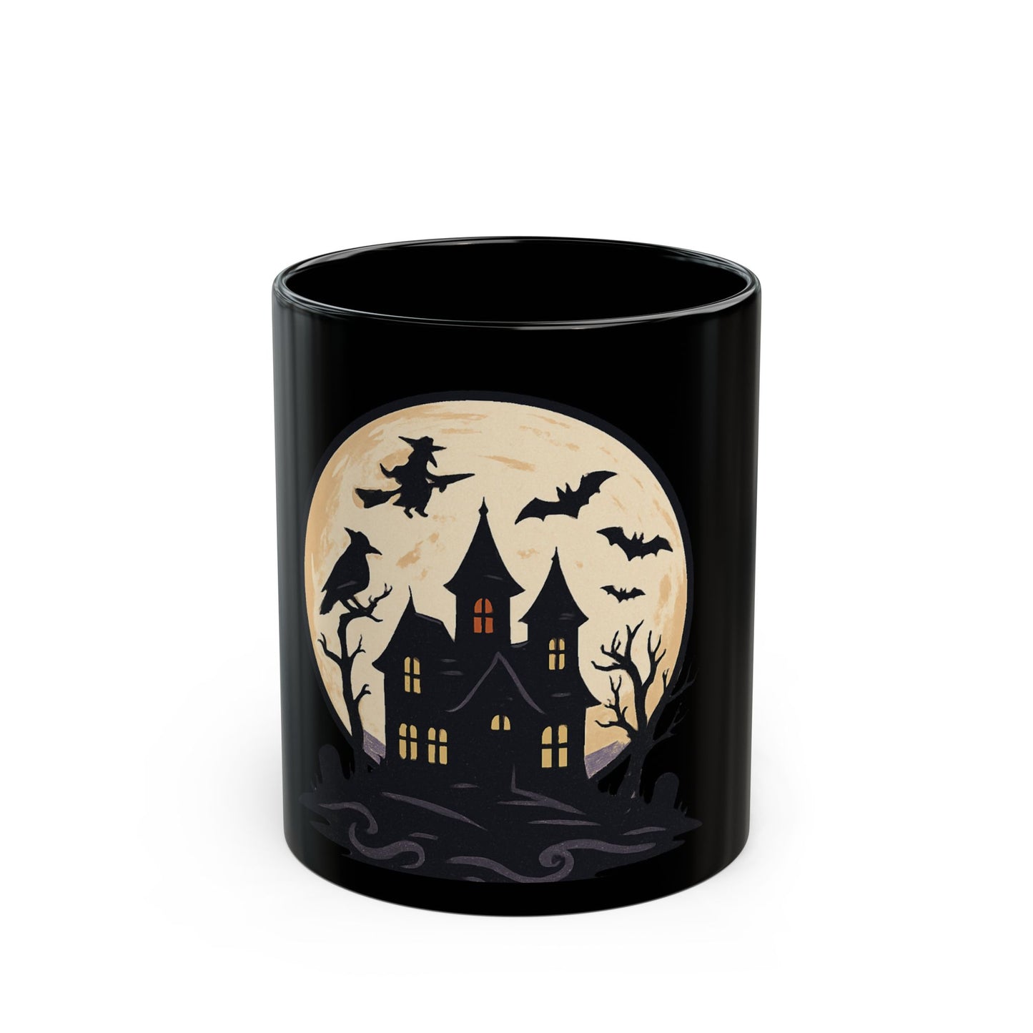 Halloween-Themed Black Mug, Spooky Coffee Cup, Witch Decor Mug, Haunted House Mug, Fall Decor Mug, Halloween Gifts
