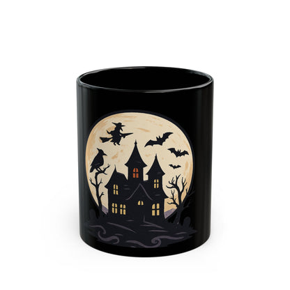 Halloween-Themed Black Mug, Spooky Coffee Cup, Witch Decor Mug, Haunted House Mug, Fall Decor Mug, Halloween Gifts