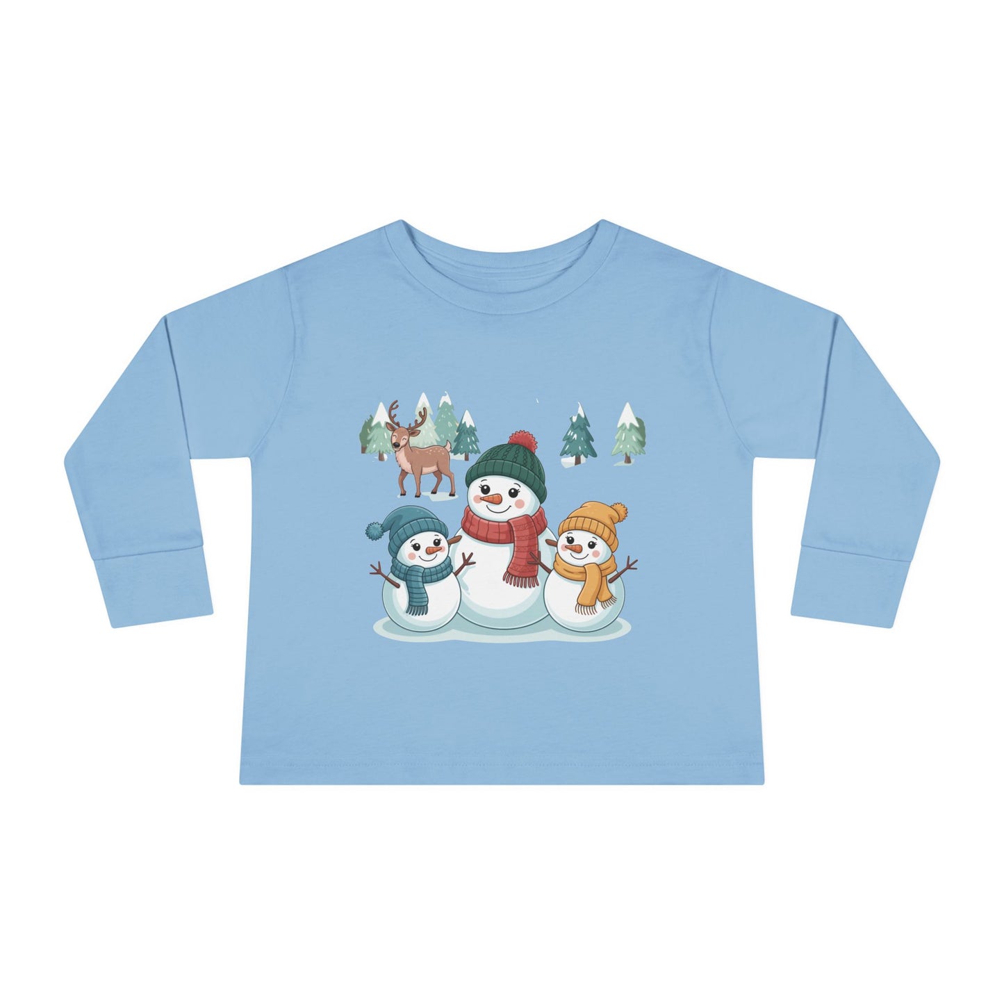 Toddler Long Sleeve Tee — Cute Snowman Family "Let It" Winter Holiday Shirt