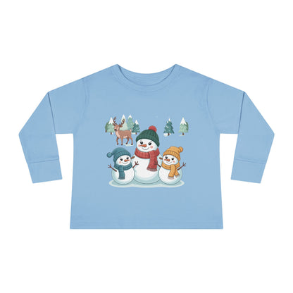 Toddler Long Sleeve Tee — Cute Snowman Family "Let It" Winter Holiday Shirt