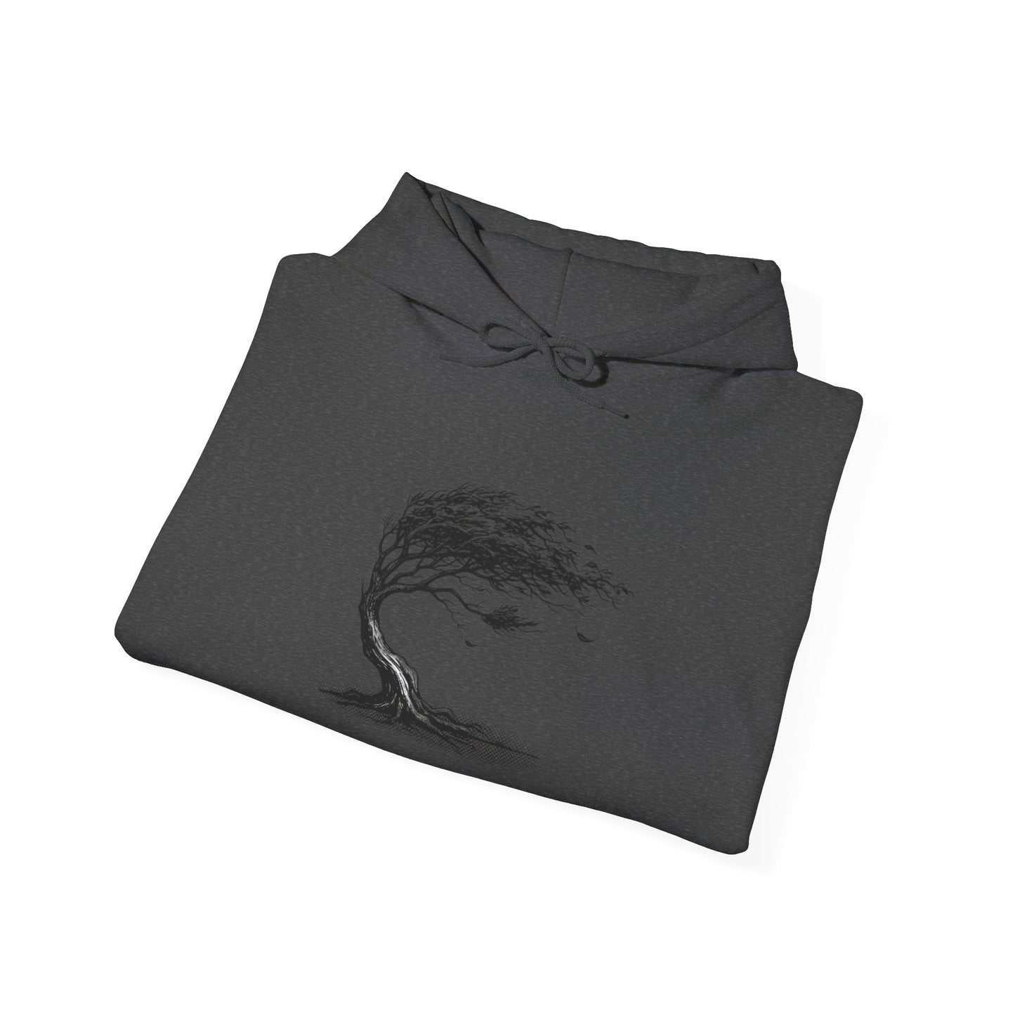 Windswept Tree Hoodie – Minimal Black Ink Nature Pullover