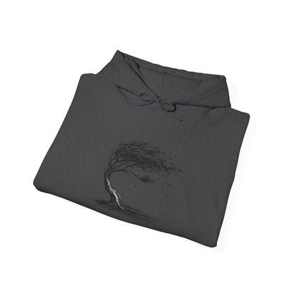 Windswept Tree Hoodie – Minimal Black Ink Nature Pullover
