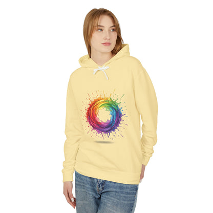 Rainbow Splash Circle Hoodie — Colorful Abstract Pride Pullover