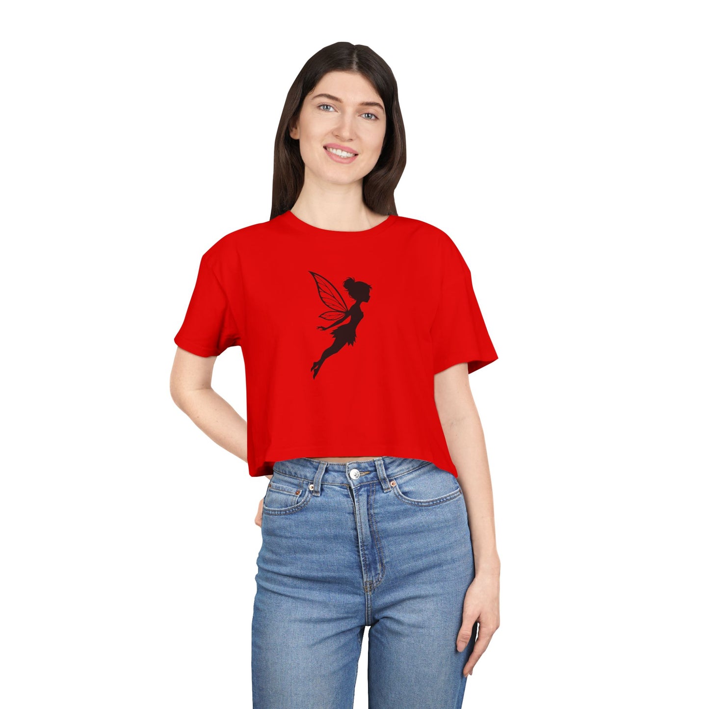 Fairy Silhouette Women's Crop Tee — Whimsical Pixie Graphic Top