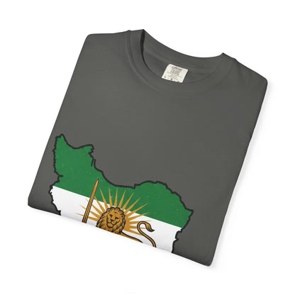 Iran Map T-Shirt with Lion and Sun Flag — Persian Heritage Tee