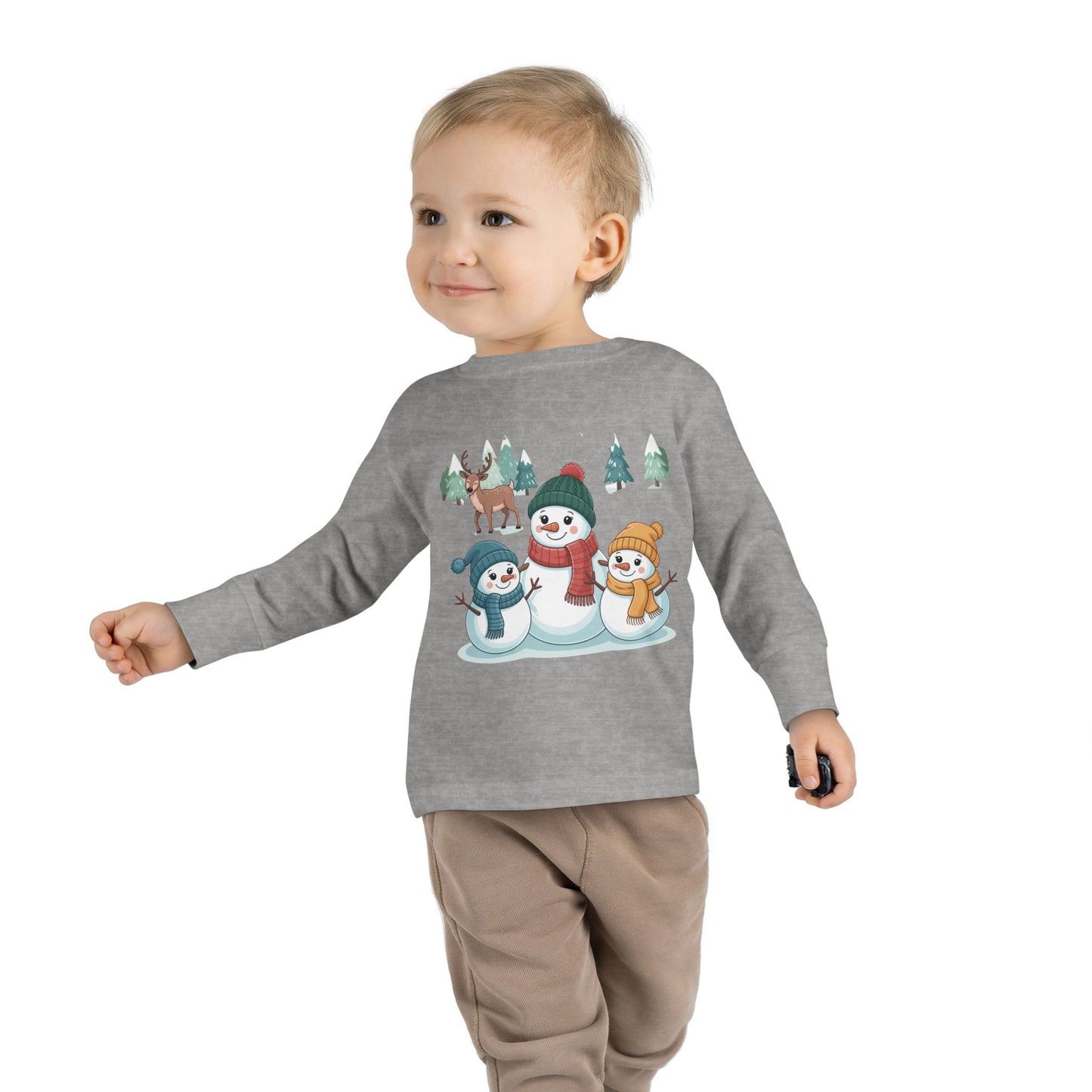 Toddler Long Sleeve Tee — Cute Snowman Family "Let It" Winter Holiday Shirt