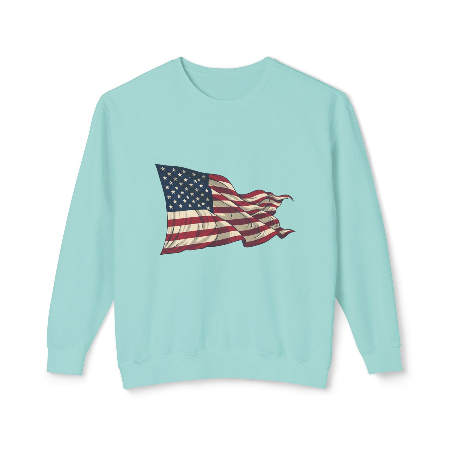 American Flag Crewneck Sweatshirt — Vintage Waving USA Graphic