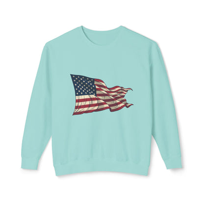 American Flag Crewneck Sweatshirt — Vintage Waving USA Graphic
