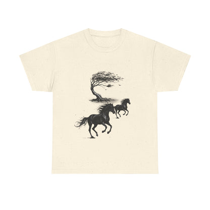 Horse Silhouette Tee — Windblown Tree & Galloping Horses Graphic T-Shirt