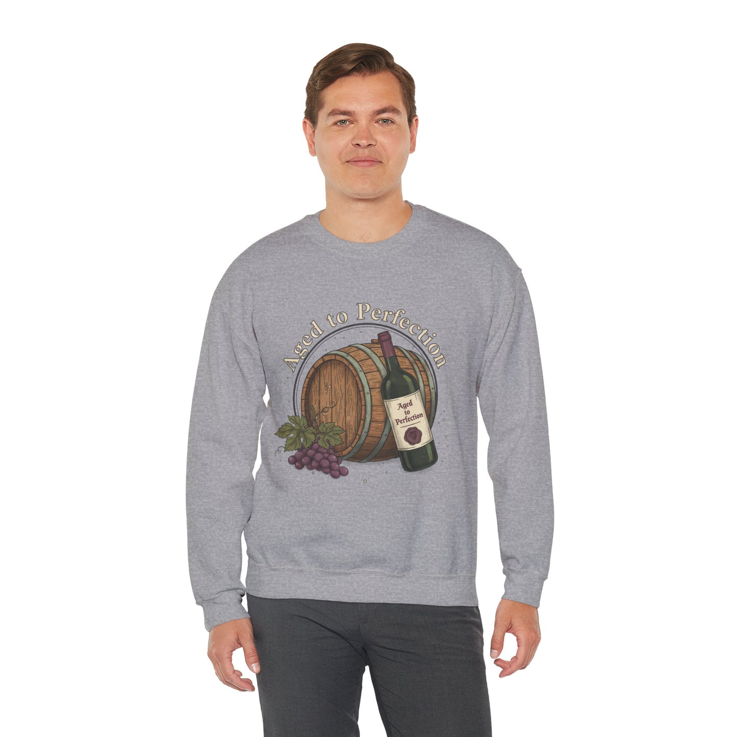 Wine Barrel 'Aged to Perfection' Sweatshirt — "Birthday Vibes Only" Crewneck