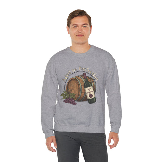 Wine Barrel 'Aged to Perfection' Sweatshirt — "Birthday Vibes Only" Crewneck