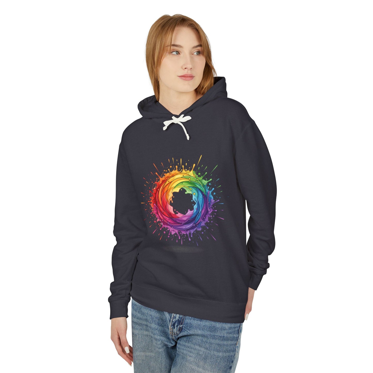 Rainbow Splash Circle Hoodie — Colorful Abstract Pride Pullover
