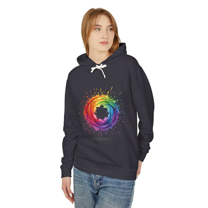 Rainbow Splash Circle Hoodie — Colorful Abstract Pride Pullover