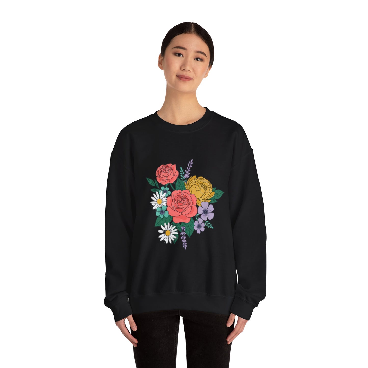 Floral Bouquet Crewneck Sweatshirt — Rose & Daisy Garden Graphic