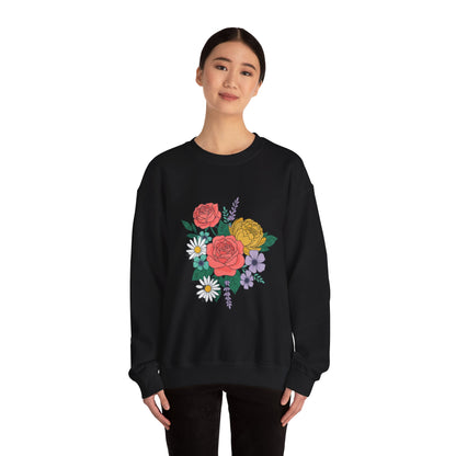 Floral Bouquet Crewneck Sweatshirt — Rose & Daisy Garden Graphic