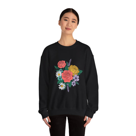 Floral Bouquet Crewneck Sweatshirt — Rose & Daisy Garden Graphic
