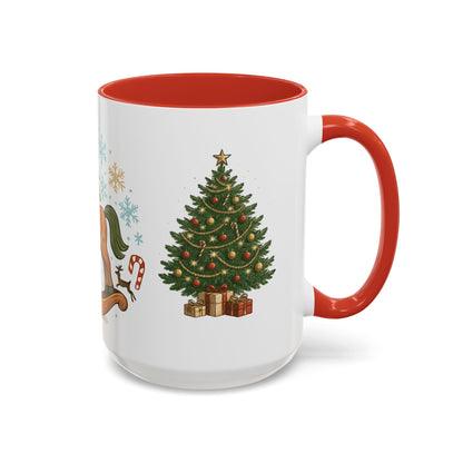 Christmas Rocking Horse Coffee Mug — Festive Tree & Candy Cane Holiday Mug (11/15oz)