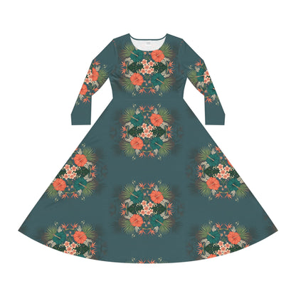 Floral Teal Long-Sleeve Dance Dress — Vintage Rose Print