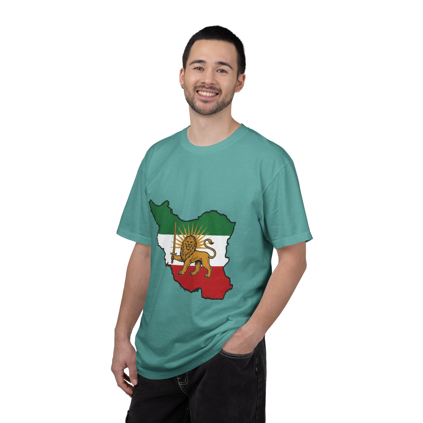 Iran Map T-Shirt with Lion and Sun Flag — Persian Heritage Tee