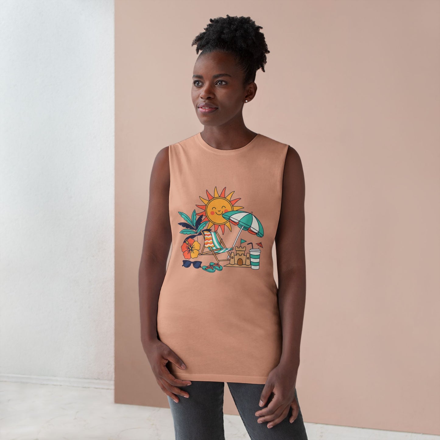 Beach Vibes Tank Top — Sunny Sun, Umbrella & Sandcastle Graphic Summer Tank