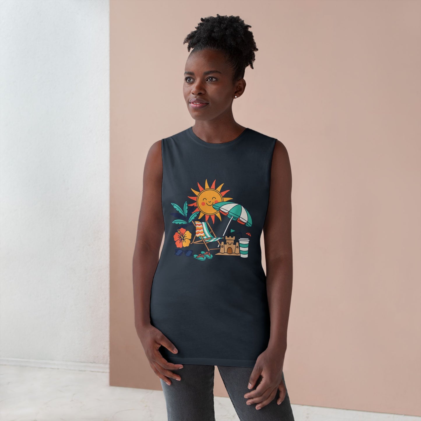 Beach Vibes Tank Top — Sunny Sun, Umbrella & Sandcastle Graphic Summer Tank