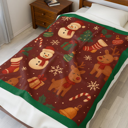 Cozy Holiday Velveteen Plush Blanket, Winter Decor, Gift for Her, Snuggle Blanket, Christmas Throw
