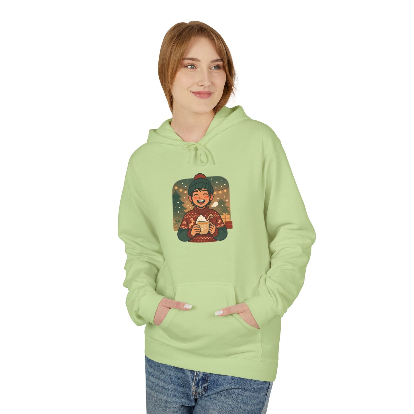 Cosmic Holiday Fleece Hoodie, Cozy Unisex Sweatshirt, Festive Winter Apparel, Unique Gift, Warm Outerwear