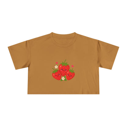 Strawberry Trio Women's Crop Tee — Cute Fruit Graphic Summer Top