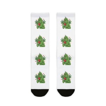 Christmas Tree Pattern Crew Socks — Holiday Sublimation Socks with Cute Evergreen Design