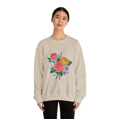 Floral Bouquet Crewneck Sweatshirt — Rose & Daisy Garden Graphic