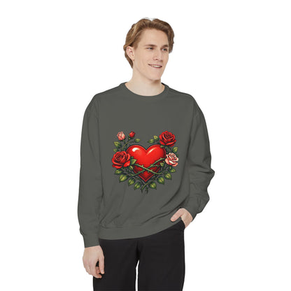 Heart & Roses Sweatshirt — Vintage Tattoo Style Valentine Pullover